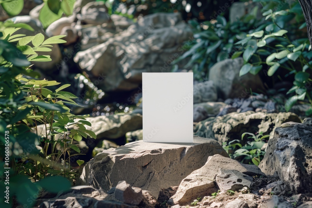 Aufkleber A single sheet of paper placed on top of a rock, simple and minimalist setup