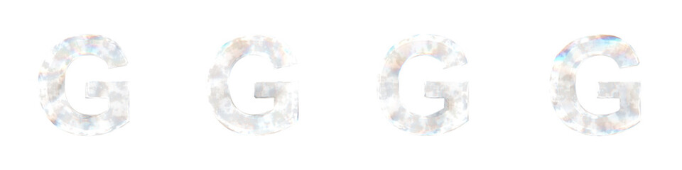 Set of 4 3d letter G with glass distortion and frosted effects isolated on a transparent background. 3d transparent elements for graphic design.