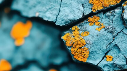 Macro of bark with lichen, rugged textures of wood and delicate lichen in high detail