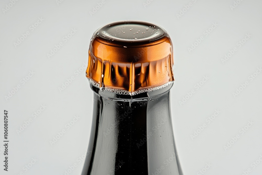 Poster a close-up view of a bottle of beer with condensation and froth