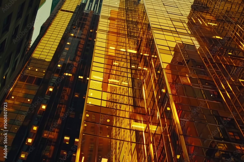 Poster A high-rise building with many windows, suitable for use in cityscape or architectural illustrations