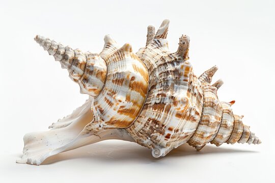 Close-up shot of a sea shell on a white surface, great for decoration or design purposes