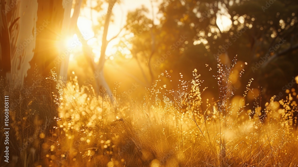 Poster a sunny day with sunlight filtering through tree branches, perfect for use in nature and outdoor sce