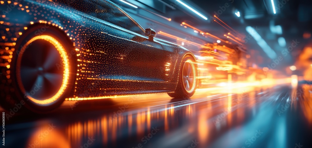 Aufkleber a sleek, modern car in motion, illuminated by dynamic lights, creating a sense of speed and innovati