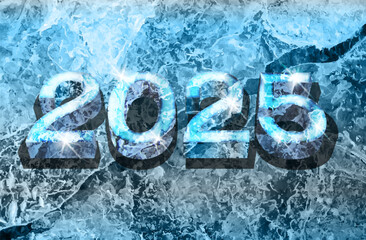 Frosty 2025 new year greeting card, vector illustration