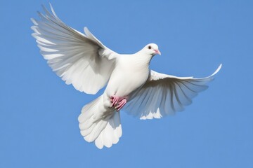 Obraz premium A peaceful scene of a white dove soaring through a clear blue sky