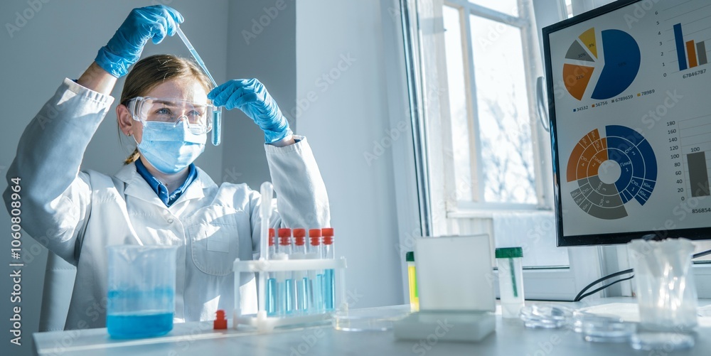 Aufkleber A dedicated scientist is conducting detailed experiments in a cuttingedge laboratory environment, utilizing various techniques and tools to explore the realms of modern science and technology