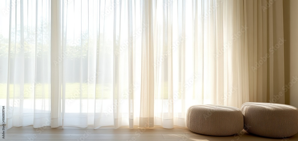 Aufkleber soft, light-filtering curtains elegantly drape in a serene environment, complemented by stylish cush