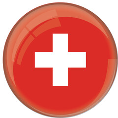 Switzerland flag with glossy rounded button for football team and national emblem