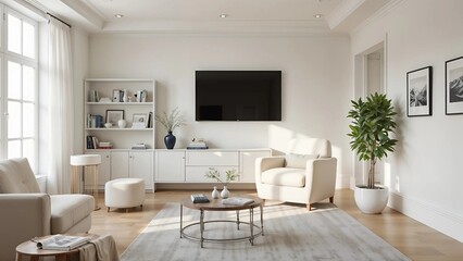 Fototapeta premium Modern Living Room Interior with LED Lighting and Contemporary Furniture