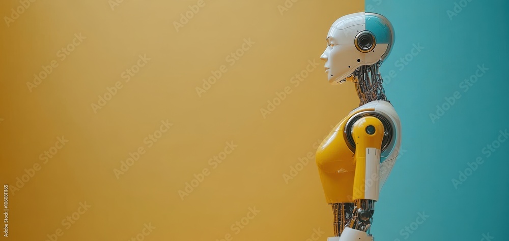 Aufkleber a modern humanoid robot stands in profile against a colorful backdrop, showcasing futuristic design 