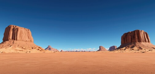 Desert scene with sandstone formations, clear blue sky, vast wilderness, 3D illustration, isolated on white background