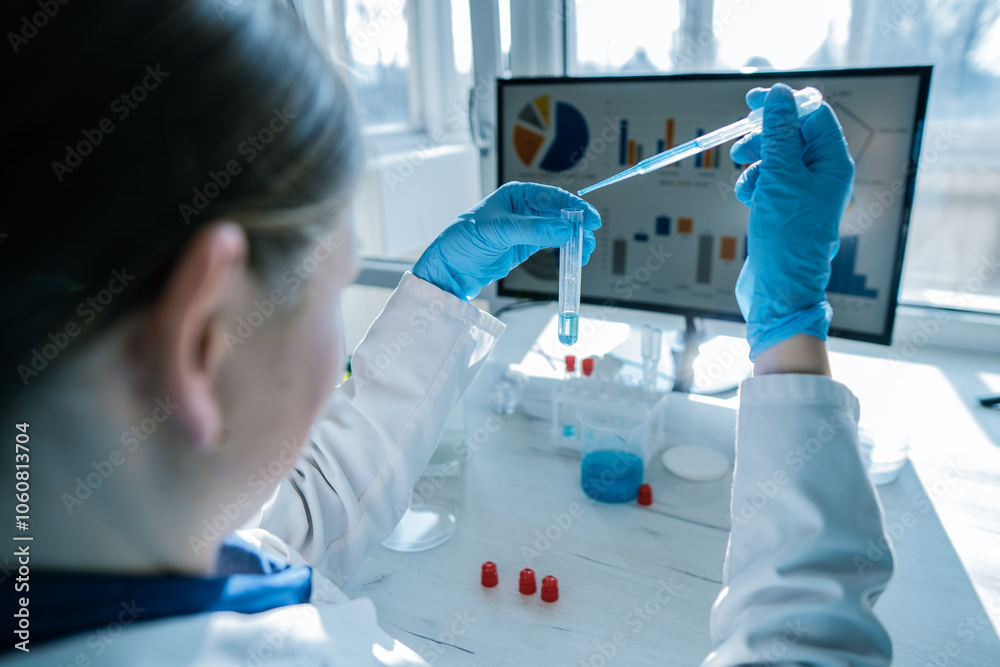 Aufkleber a scientist meticulously conducting a variety of innovative experiments in a highly modern and welle