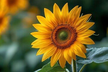Fototapeta premium A Vibrant Sunflower in Full Bloom with its Yellow Petals and Green Center