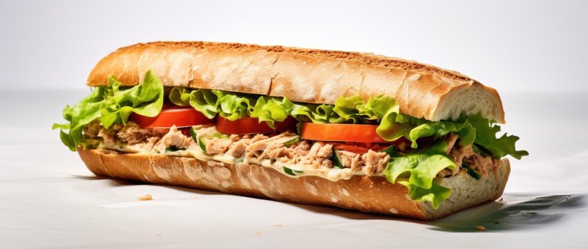 Delicious tuna sub sandwich loaded with fresh ingredients