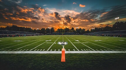 A wide-angle shot of the football field with a close game in progress