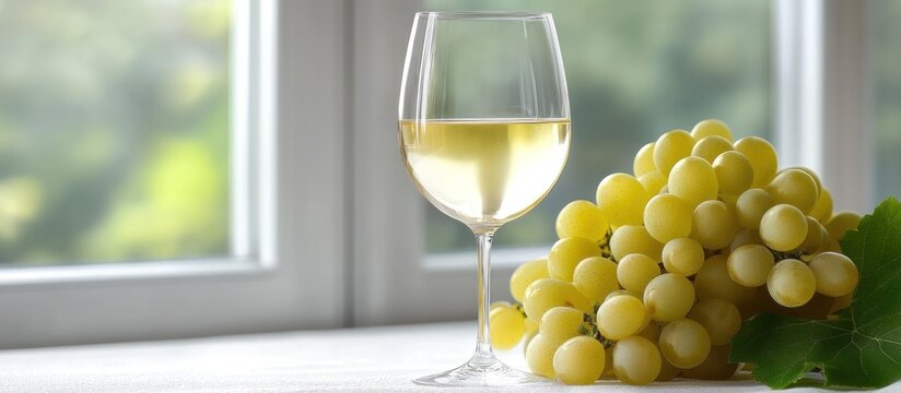 Glass of White Wine with Grapes