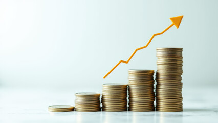 Stacks of coins with an upward growth trend.