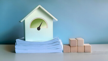 Real estate credit risk and mortgage risk in 3D rendering. Digital risk meter showing volatility.