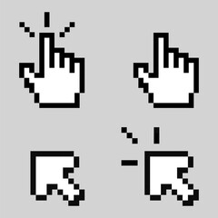 Fototapeta premium Pixel Art Cursor and Hand Icons Set, Retro 8 Bit Click Pointers.