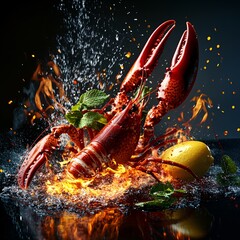 Lobster on Fire with Lemon and Mint   Seafood Concept