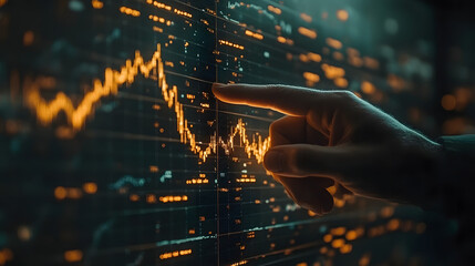Finger interacting with digital data visualization on a screen