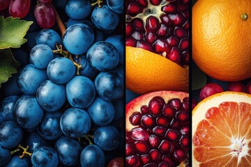 A colorful collage featuring various fruits, great for food-related concepts or as a decorative element