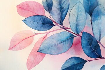 Close-up shot of a unique plant with pink and blue colored leaves