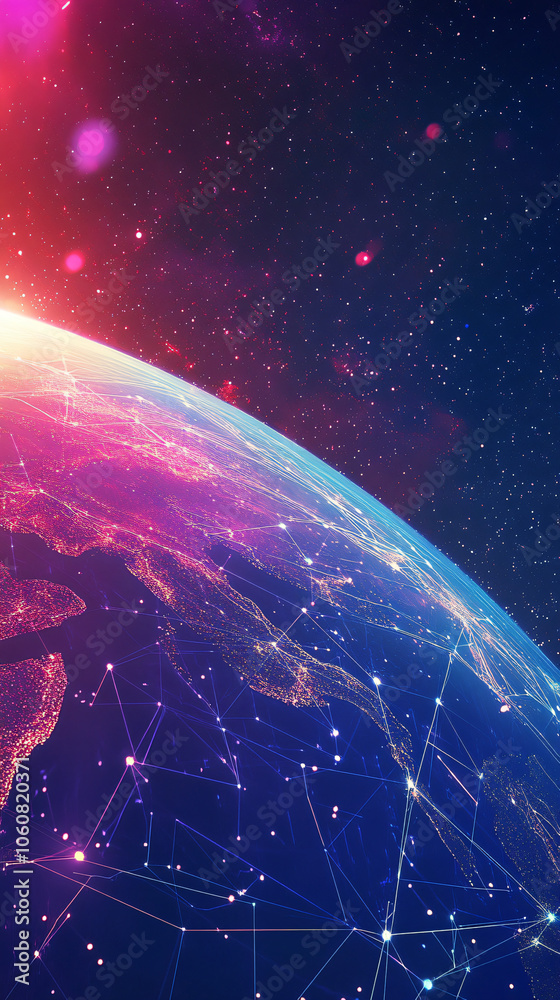 Leinwandbilder nighttime view of earth from space reveals glowing global network connections with lines and dots