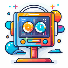 Fototapeta premium Colorful robot with a clock on its face. The robot is designed to look like a music player. future style