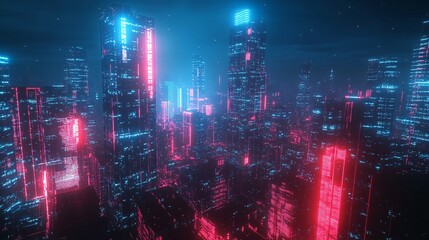Fototapeta premium Cyberpunk Cityscape - Neon Lights