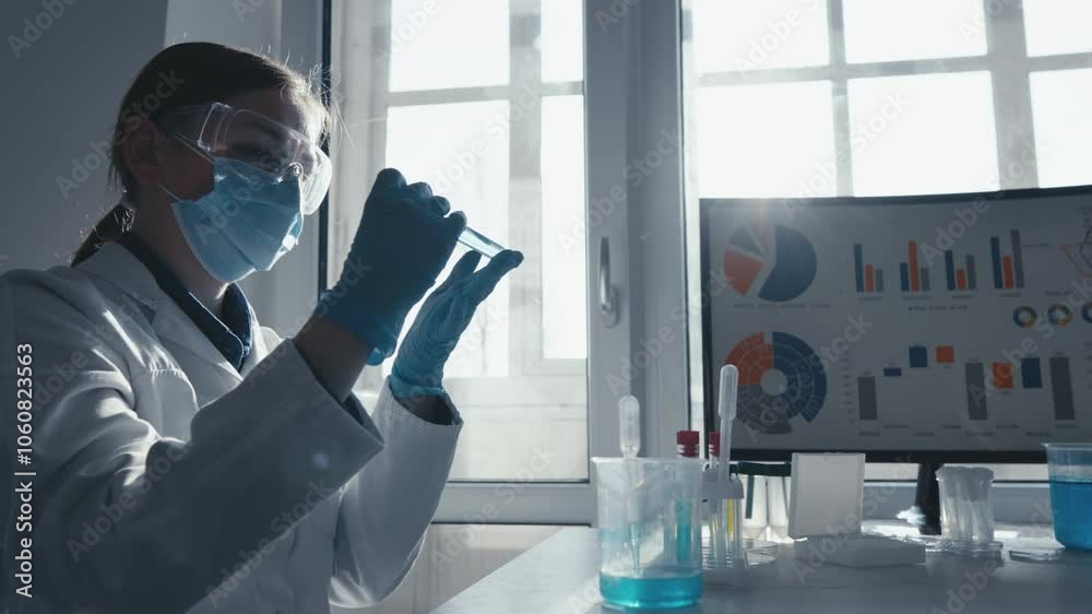 Poster A dedicated scientist conducts innovative experiments in a hightech lab, using advanced technologies to enhance biomedical research and expand our understanding of various phenomena