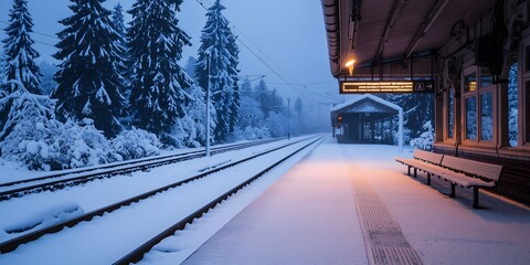 Snowy Train Station Platform