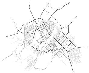 Karaganda, Kazakhstan city map. Line scheme of roads. Town streets on the plan. Urban environment, architectural background. Vector
