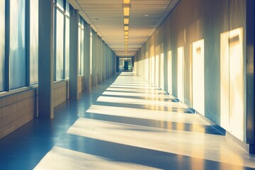 A long corridor with multiple adjacent windows