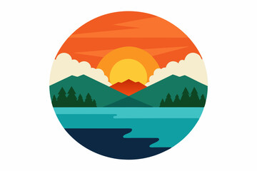 Serene Lake at Sunset Icon Vector