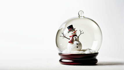 Snowman Figurine in Glass Bauble on White Background