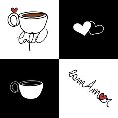Ilustração café, chávena, chá, beber, café, quente, ilustração, caneca, café expresso, cappuccino, café da manhã, design, bebiba, braun, coração, alimento, símbolo, amor, ícon, vapor, cafeína, manhã, 