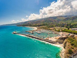 Fototapeta premium Panoramic aerial view of Tropea in summer season, Calabria - Italy