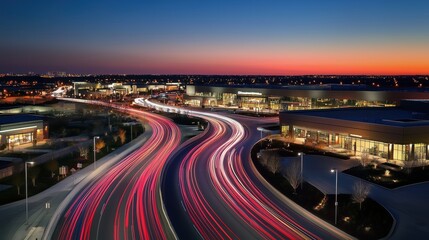 Fototapeta premium High-angle long exposure of highway lights at dusk