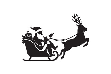 Santa S Sleigh silhouette vector illustration, Santa silhouette vector 