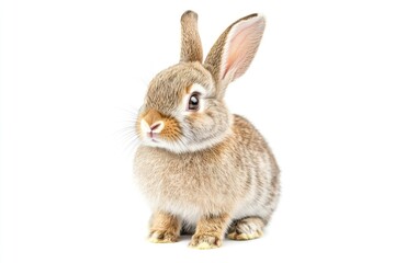 Obraz premium A small rabbit perched on a white surface, perfect for illustration or design projects