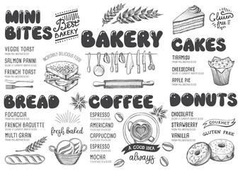 Bakery cafe menu restaurant, food template.