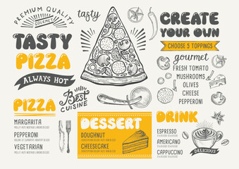 Pizza menu restaurant, food template.