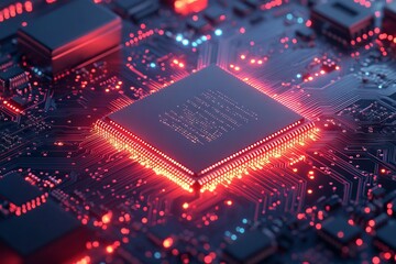 3D Rendering of an Electronic Circuit Board with Digital Data Transfer Concept. AI generated illustration