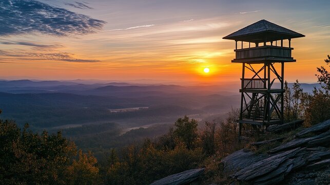 Majestic Lookout Tower at Sunrise Capturing Nature&rsquo;s Golden Hour