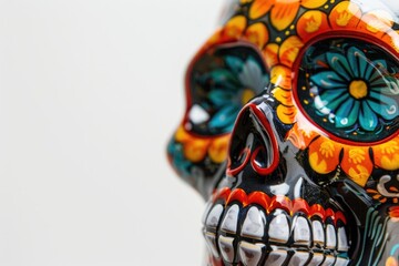 Fototapeta premium A vibrant skull statue with intricate details in a close-up shot