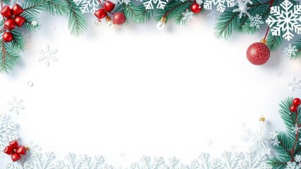 Snowflake border surrounding blank space for text on Christmas card design, background, holiday