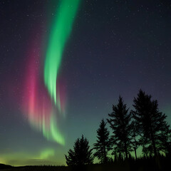 Northern lights in the night sky, beautiful night with stars, aurora borealis.