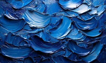 Abstract blue paint texture with layered strokes, creating a dynamic visual effect.